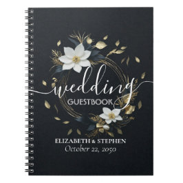 Caderno Espiral Casamento Dourado e preto branco Elegante