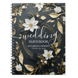 Caderno Espiral Casamento Dourado e preto branco Elegante