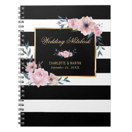 Caderno Espiral Casamento Dourado Rosa Negro e Branco