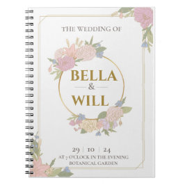 Caderno Espiral Casamento Elegante Peony Lily Rosa
