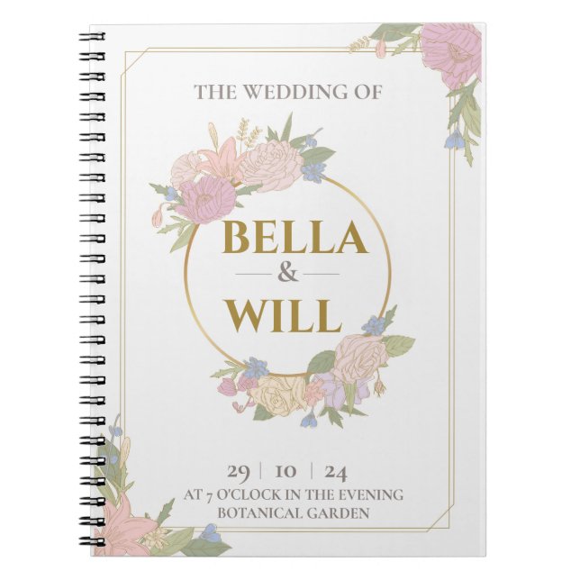 Caderno Espiral Casamento Elegante Peony Lily Rosa (Frente)