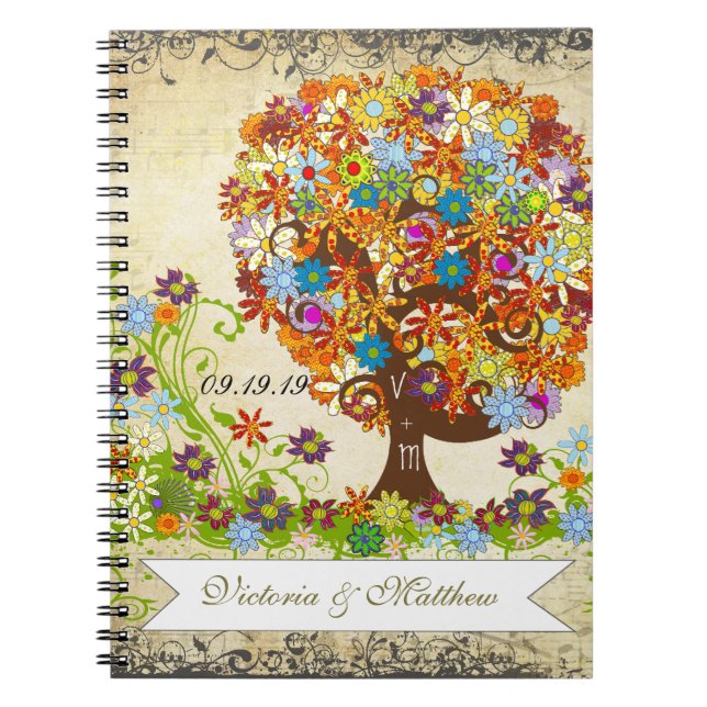 Caderno Espiral Casamento Encantado do Branch do Lado da Floresta (Frente)