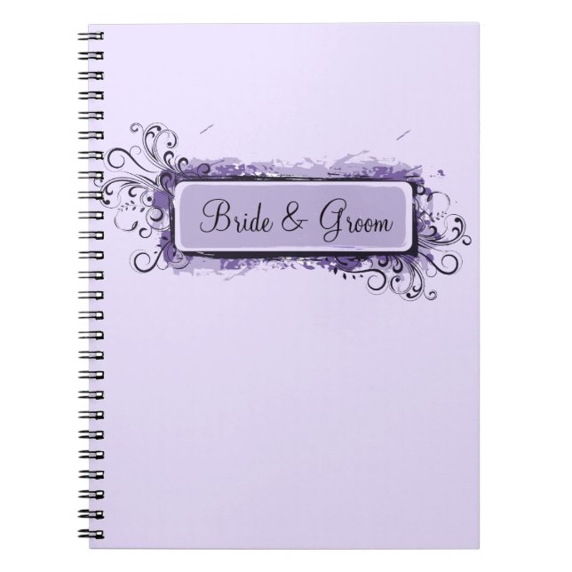 Caderno Espiral Casamento Floral Abstrato Roxo (Frente)