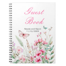 Caderno Espiral Casamento Floral com Borboleta Rosa primavera