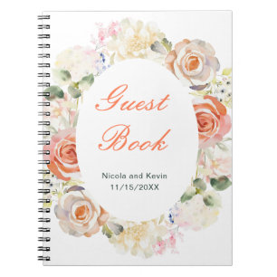 Caderno Espiral Casamento Floral de Creme e Orange Vintage