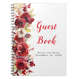 Caderno Espiral Casamento Floral de Rosas vermelhas Românticas