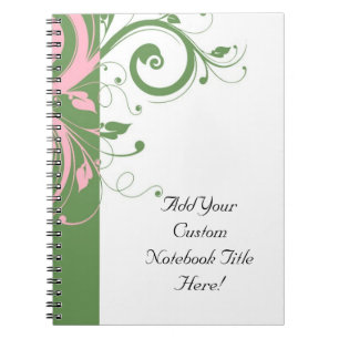 Caderno Espiral Casamento floral do redemoinho do rosa e do verde