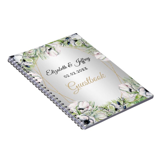 Caderno Espiral Casamento Geométrico Dourado da Anêmona Branca de  (Lado Direito)