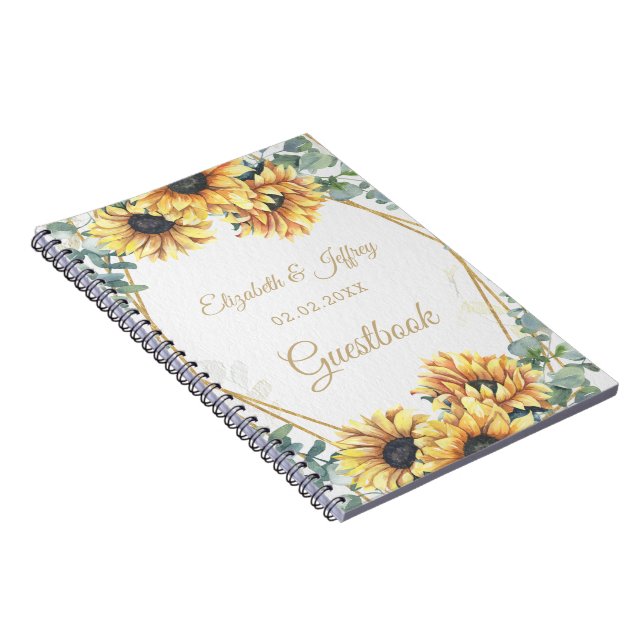 Caderno Espiral Casamento Geométrico Dourado Russo de Girassol (Lado Direito)
