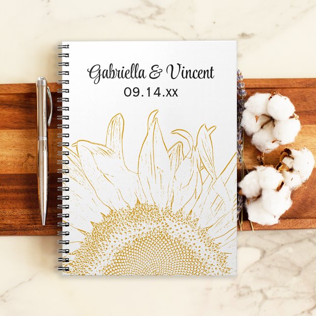 Caderno Espiral Casamento Gráfico de Girassol Amarelo (Criador carregado)