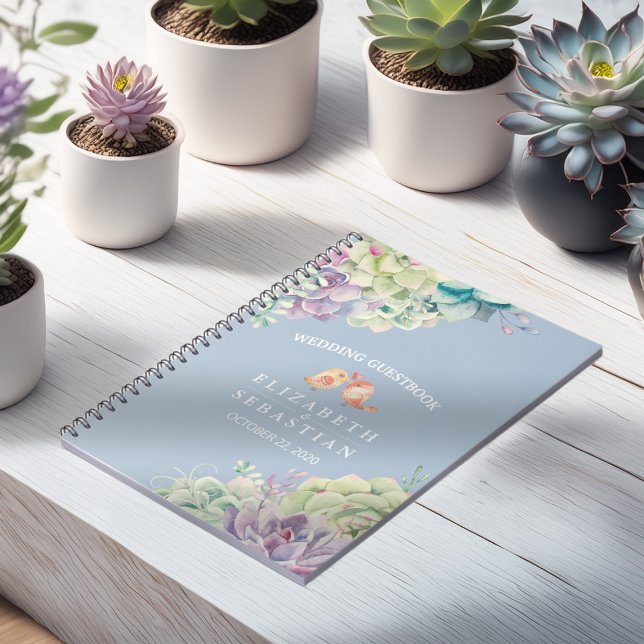 Caderno Espiral Casamento Guestbook Chic Watercolor Plantas Sucule (Criador carregado)