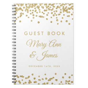 Caderno Espiral Casamento Guestbook Dourado Faux Glitter Confetti 