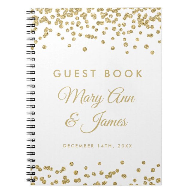 Caderno Espiral Casamento Guestbook Dourado Faux Glitter Confetti  (Frente)