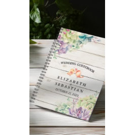 Caderno Espiral Casamento Guestbook Madeira Russa Suculente