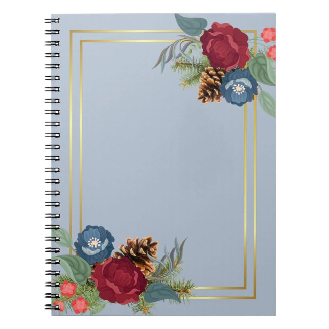 Caderno Espiral Casamento no inverno Borgonha Azul Azul Moderno (Frente)