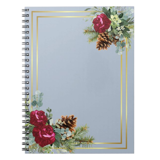 Caderno Espiral Casamento no inverno Burgundy Rosas Eucalyptus (Frente)