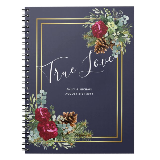 Caderno Espiral Casamento no inverno Burgundy Rosas Eucalyptus (Frente)