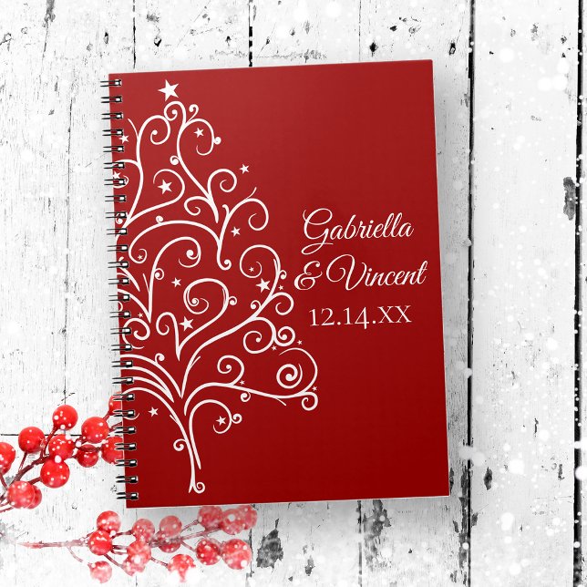 Caderno Espiral Casamento no inverno de Árvore de Natal Vermelho (Criador carregado)