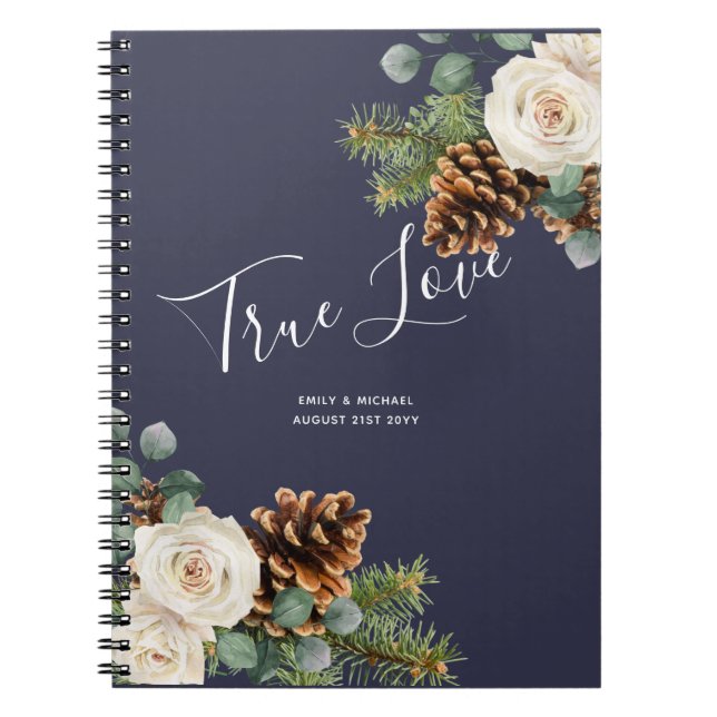Caderno Espiral Casamento no inverno Eucalyptus Greenery White Ros (Frente)
