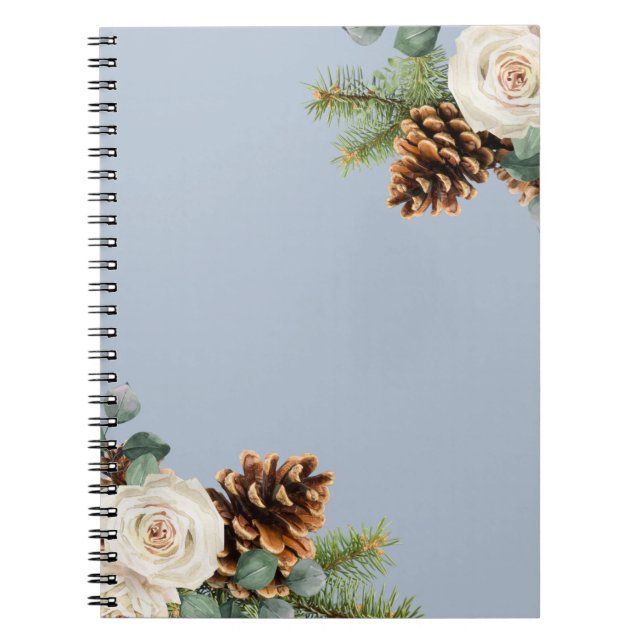 Caderno Espiral Casamento no inverno Eucalyptus Greenery White Ros (Frente)