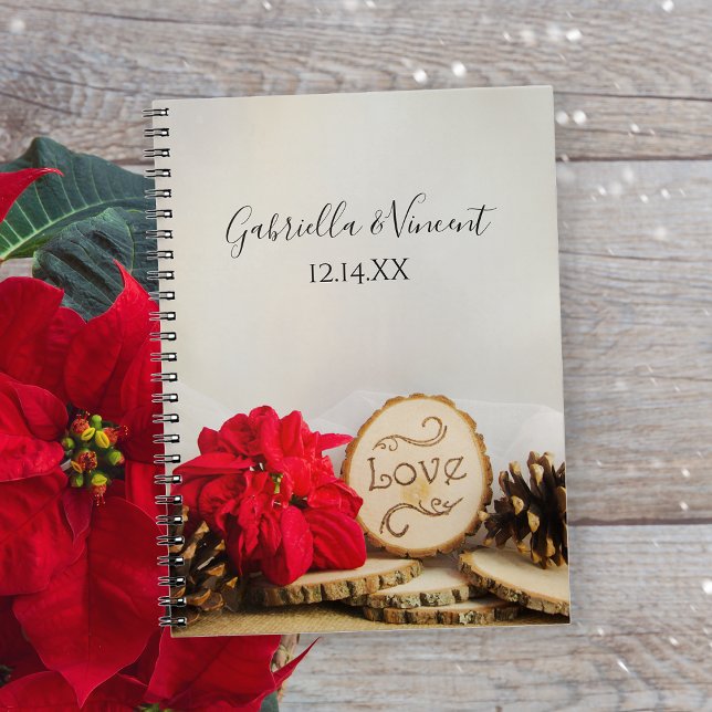 Caderno Espiral Casamento no inverno Russo Red Poinsettia Woodland (Use as an advice book or guest book for your wintery woodland  bridal shower or wedding.)