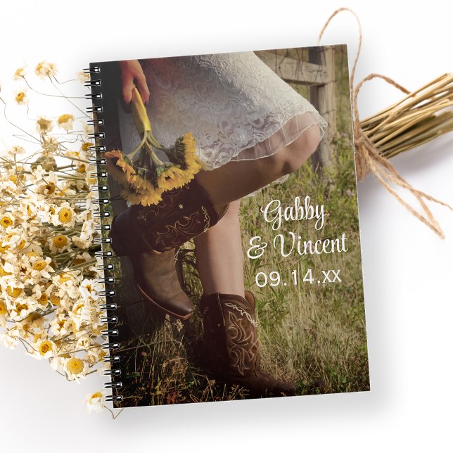 Caderno Espiral Casamento Ocidental entre Cowgirl e Sunflower (Criador carregado)