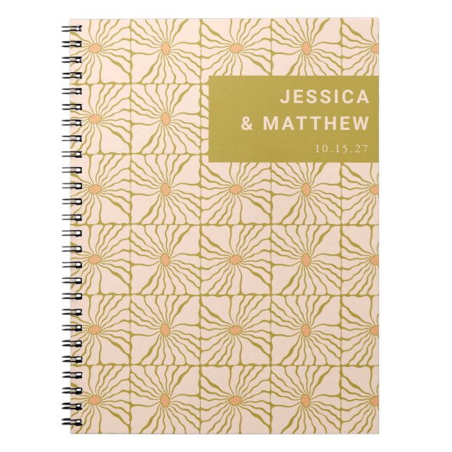 Caderno Espiral Casamento Personalizado Botânico Do Groovy Retro C (Frente)