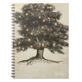 Caderno Espiral Casamento Personalizado com Árvore Rústica Antiga 