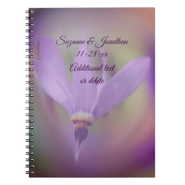 Caderno Espiral Casamento Personalizado Da Flor Pálida Roxo (Frente)