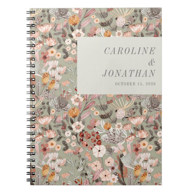 Caderno Espiral Casamento Personalizado Da Rustic Sage Green Taupe (Frente)