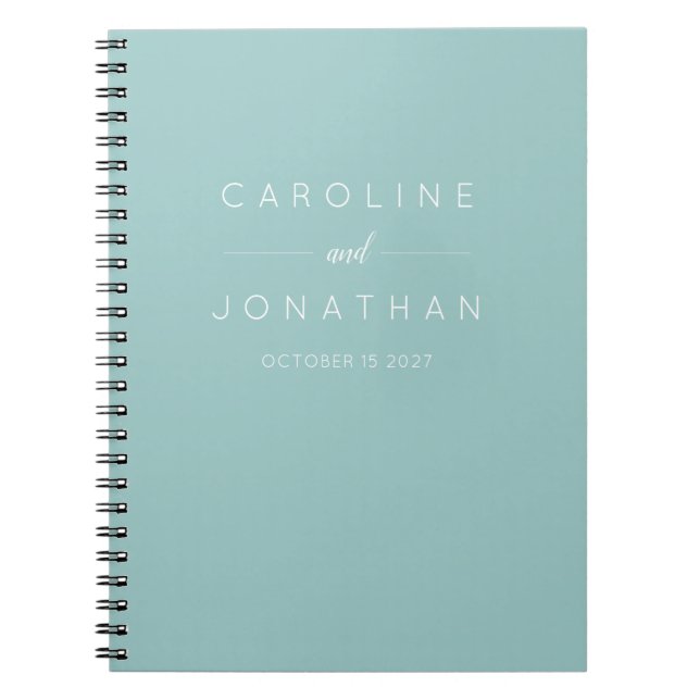 Caderno Espiral Casamento Personalizado De Aqua Com Script Minimal (Frente)