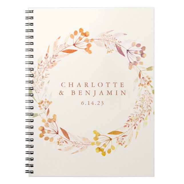 Caderno Espiral Casamento Personalizado De Ar De Aquarela Floral D (Frente)
