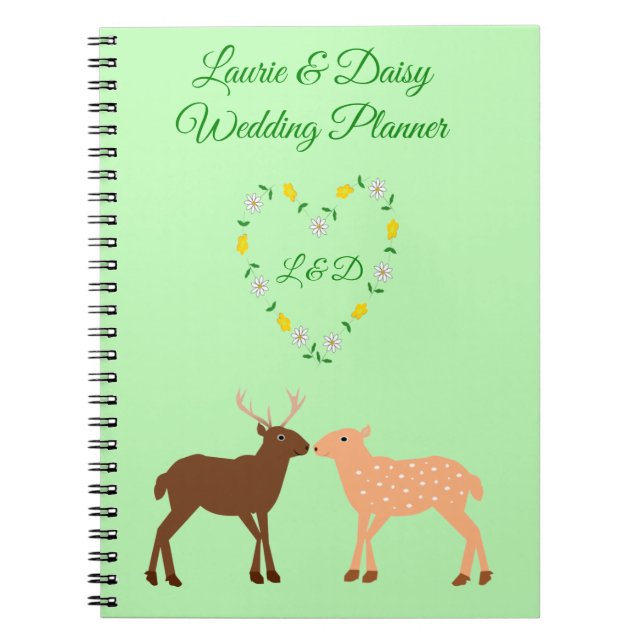 Caderno Espiral Casamento Personalizado de Deer Casal e Daisy Hear (Frente)