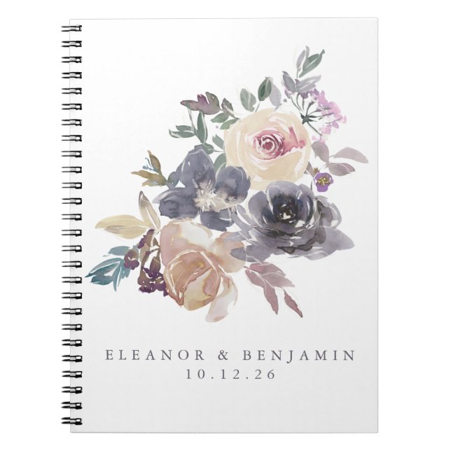 Caderno Espiral Casamento Personalizado De Mola Floral Dusty Purpl (Frente)