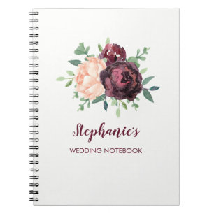 Caderno Espiral Casamento personalizado do pêssego de Borgonha