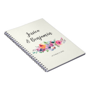 Caderno Espiral Casamento Personalizado Elegante De Flores De Águ