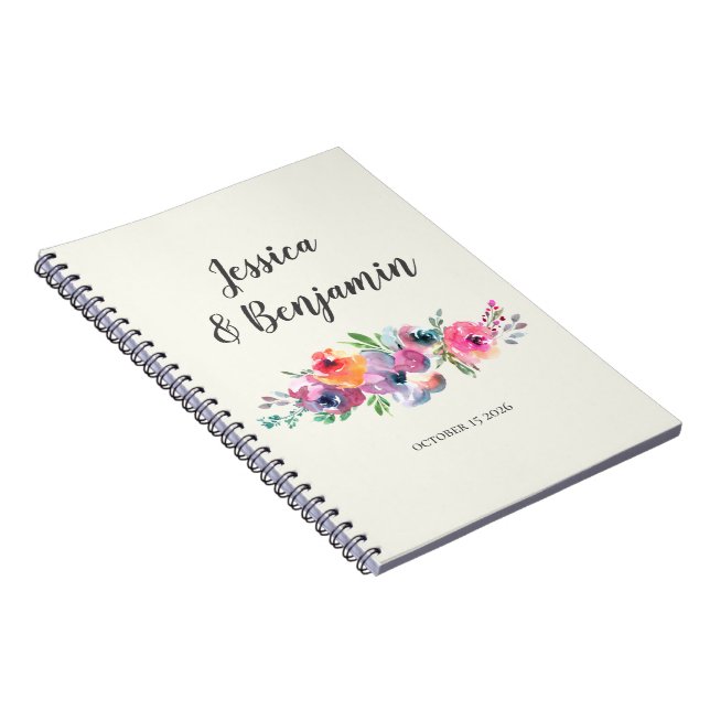 Caderno Espiral Casamento Personalizado Elegante De Flores De Água (Lado Direito)