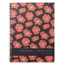 Caderno Espiral Casamento Personalizado Vermelho Negro Botânico Bo