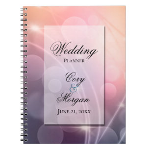 Caderno Espiral Casamento Romântico de Bokeh Moderno com Cor Sunse