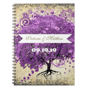 Caderno Espiral Casamento Roxo Roxo-Romântico Folha do Coração