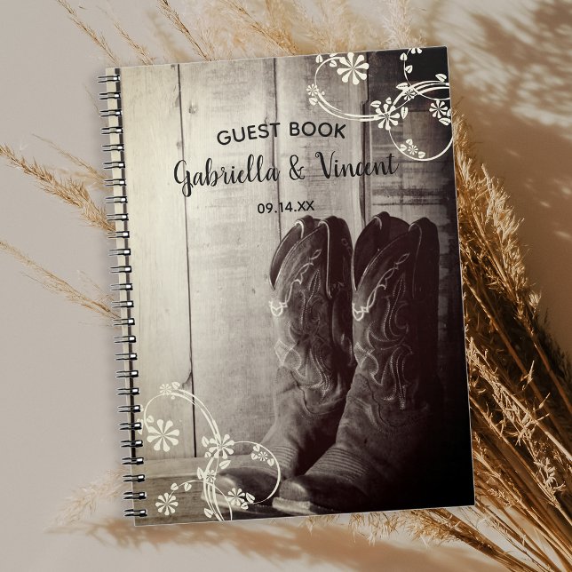 Caderno Espiral Casamento Rustic Cowboy Boots Flowers Western (Criador carregado)