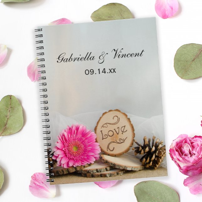 Caderno Espiral Casamento Rustic Pink Daisy Woodland (Criador carregado)