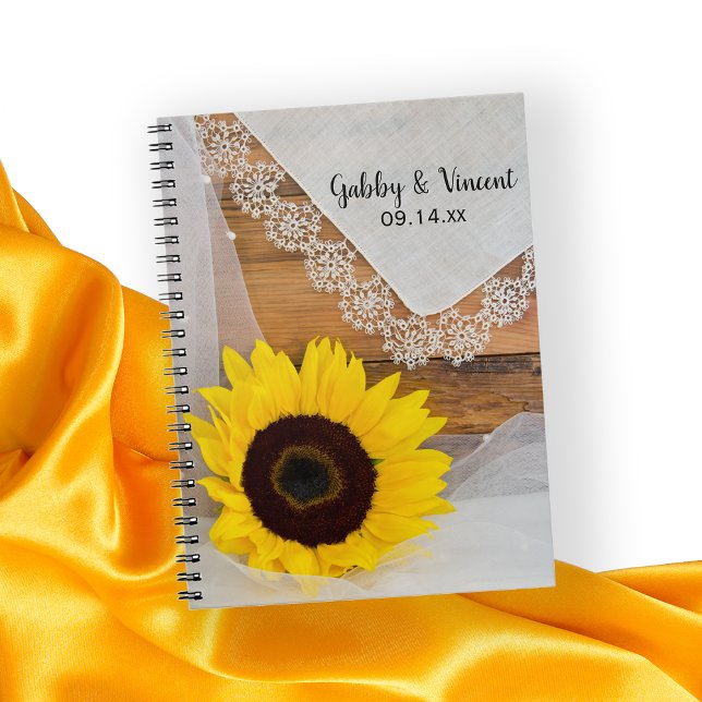 Caderno Espiral Casamento Rustic Sunflower and Lace Country (Criador carregado)