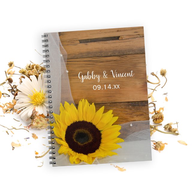 Caderno Espiral Casamento Rustic Sunflower and Veil Country (Criador carregado)