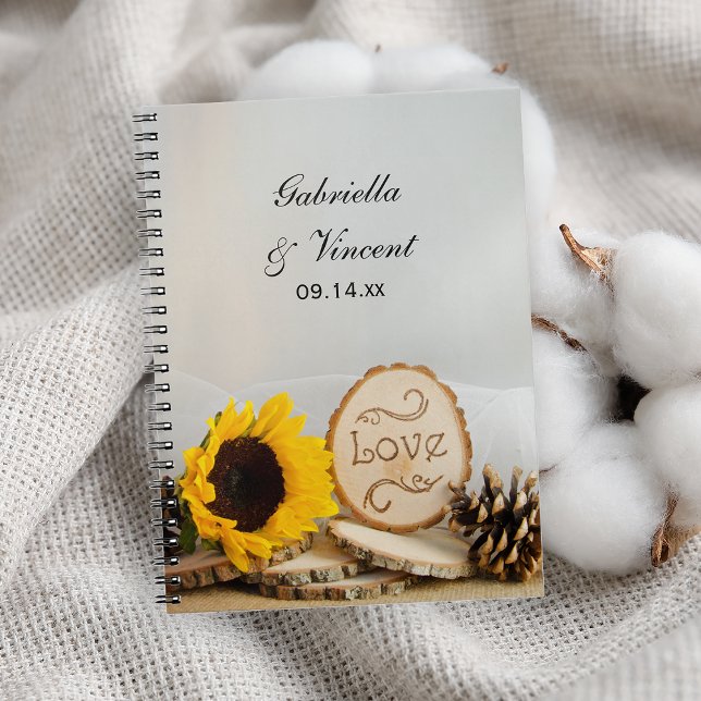 Caderno Espiral Casamento Rustic Sunflower Woodland (Criador carregado)