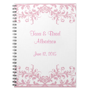 Caderno Espiral Casamento, Sinal de Convidado Cor-de-Rosa no Livro