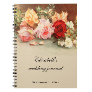 Caderno Espiral Casamento Vintage, Flores de Rosas Antigas Florais