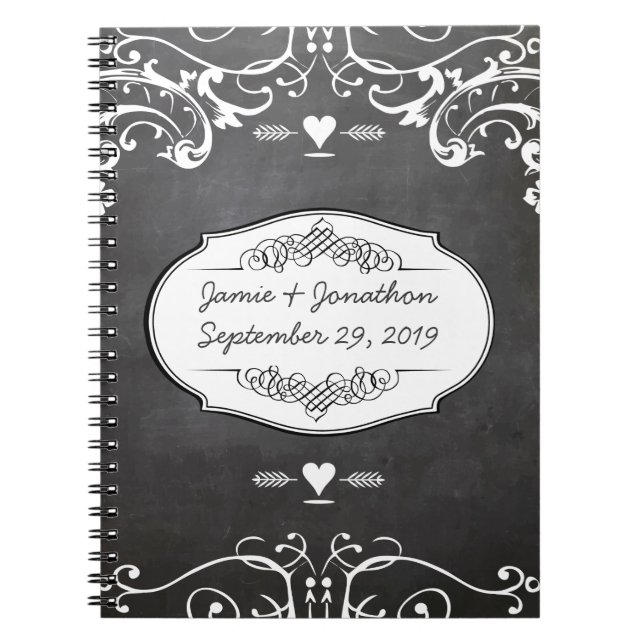 Caderno Espiral Casamentos com Tipografia de Quadro Negro (Frente)