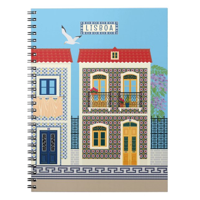 Caderno Espiral Casas bonitas em português com azulejos ou azulejo (Frente)