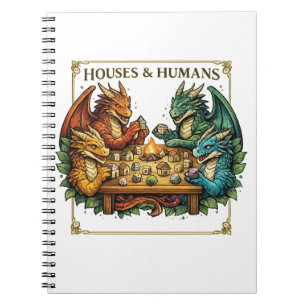 Caderno Espiral Casas de Dragão Divertidas e Arte de Fantasia Huma